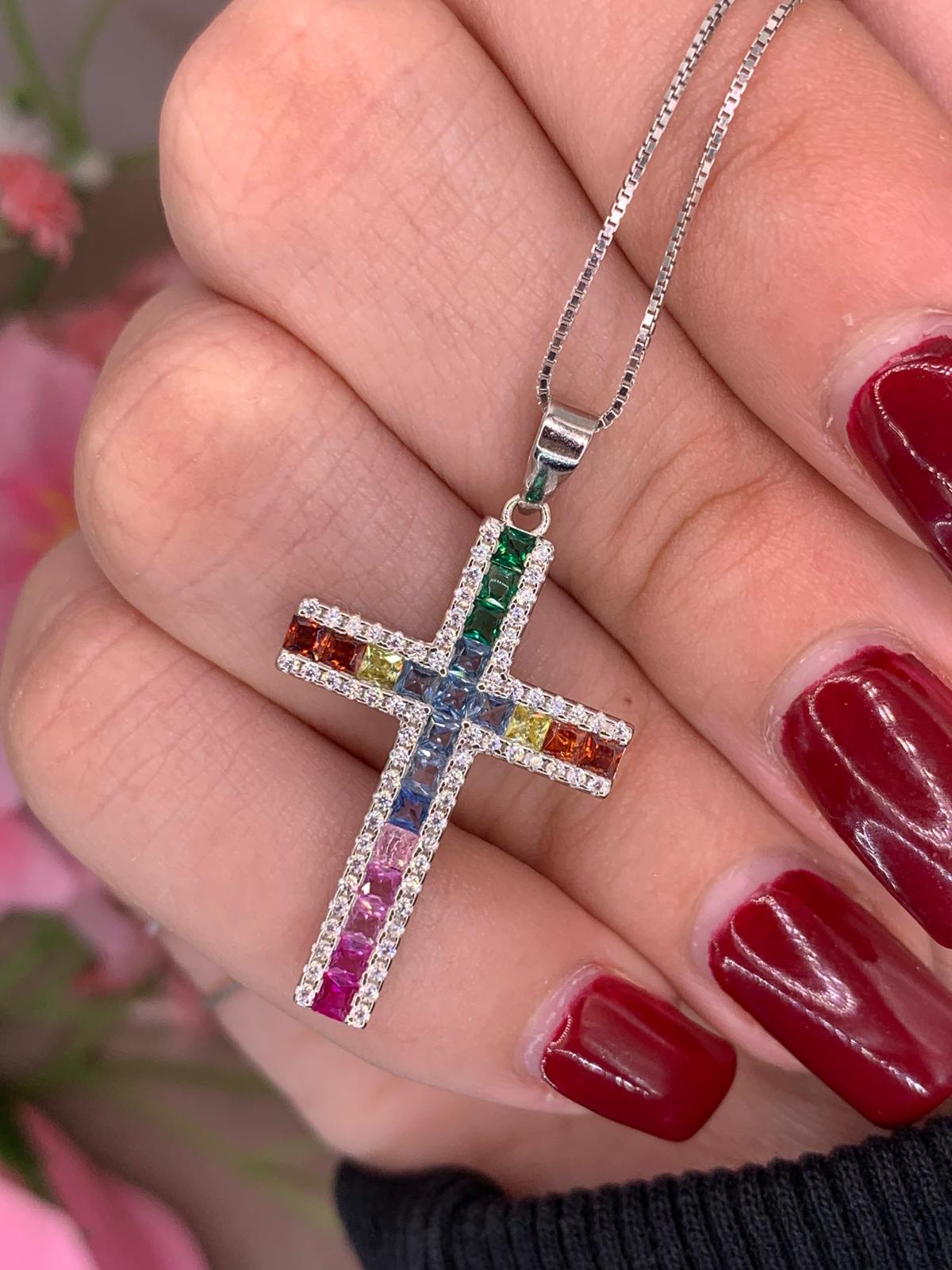 Collana croce multicolor