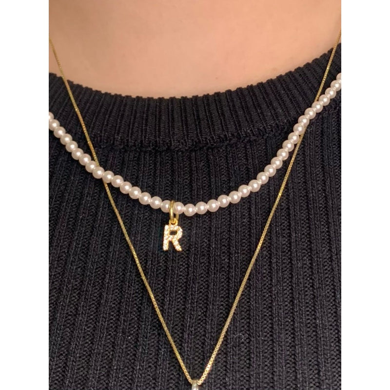 Collana perle e iniziale zirconata