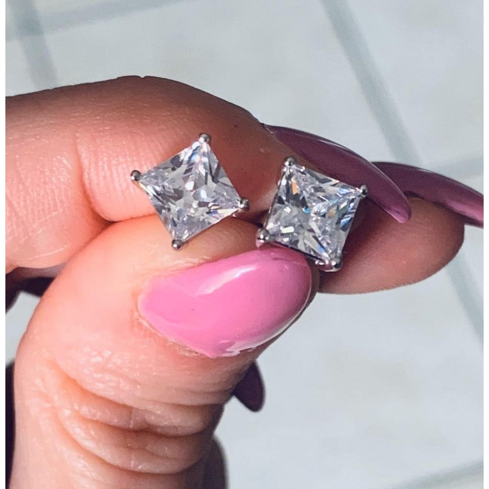 Orecchini Punto Luce Quadrato con Zircone Bianco mm 2 in Orecchini Punto Luce Quadrato con Zircone Bianco mm 2 in
