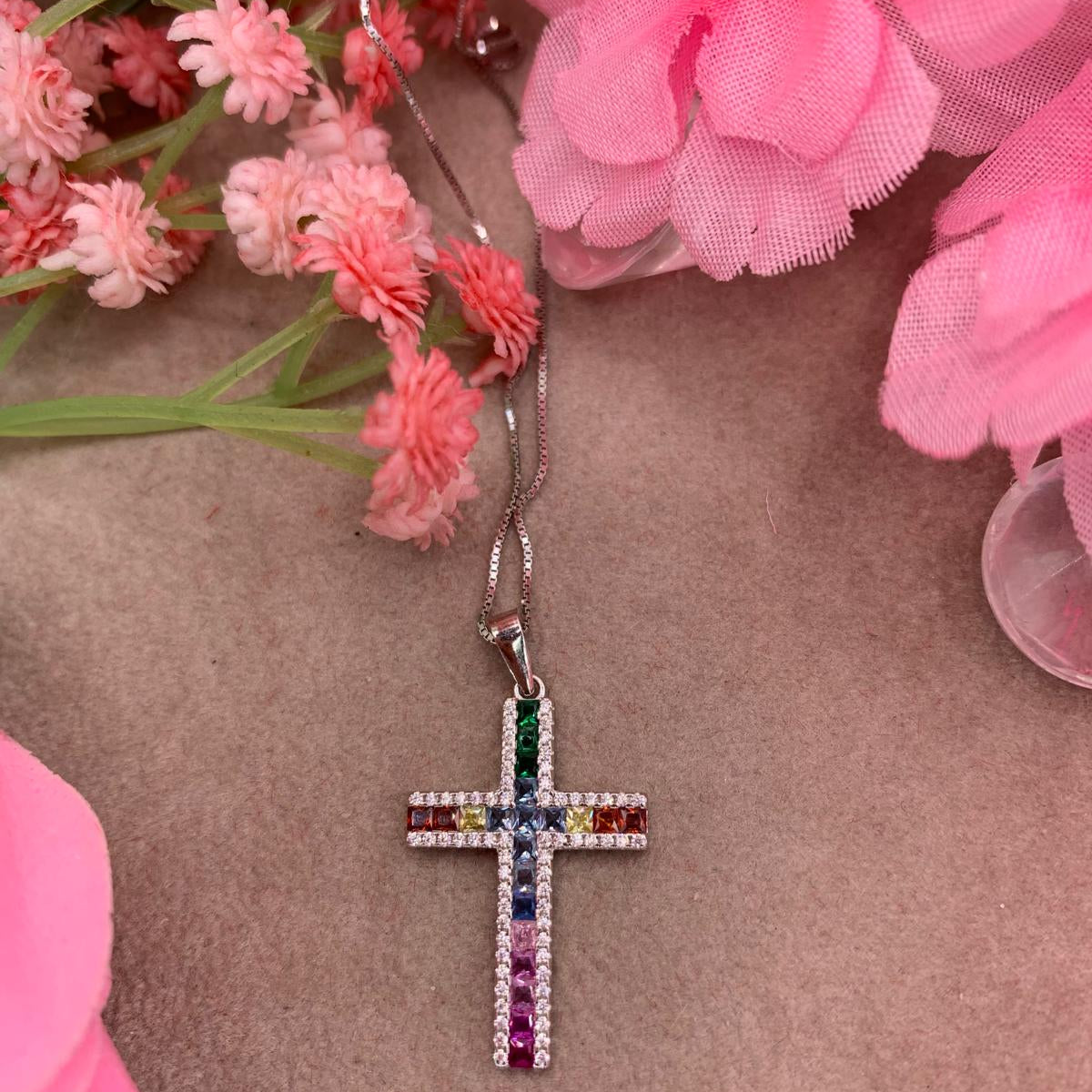 Collana croce multicolor
