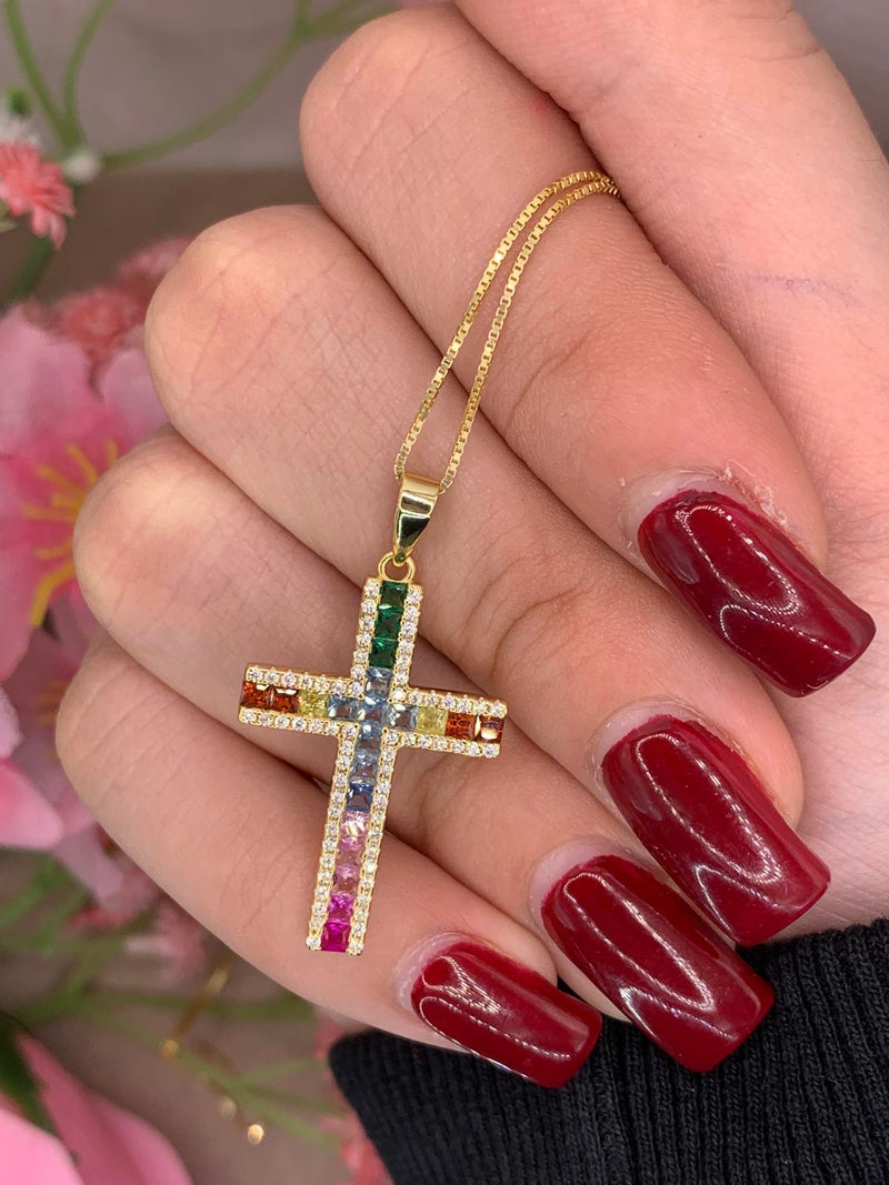 Collana croce multicolor
