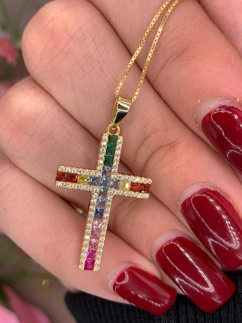 Collana croce multicolor