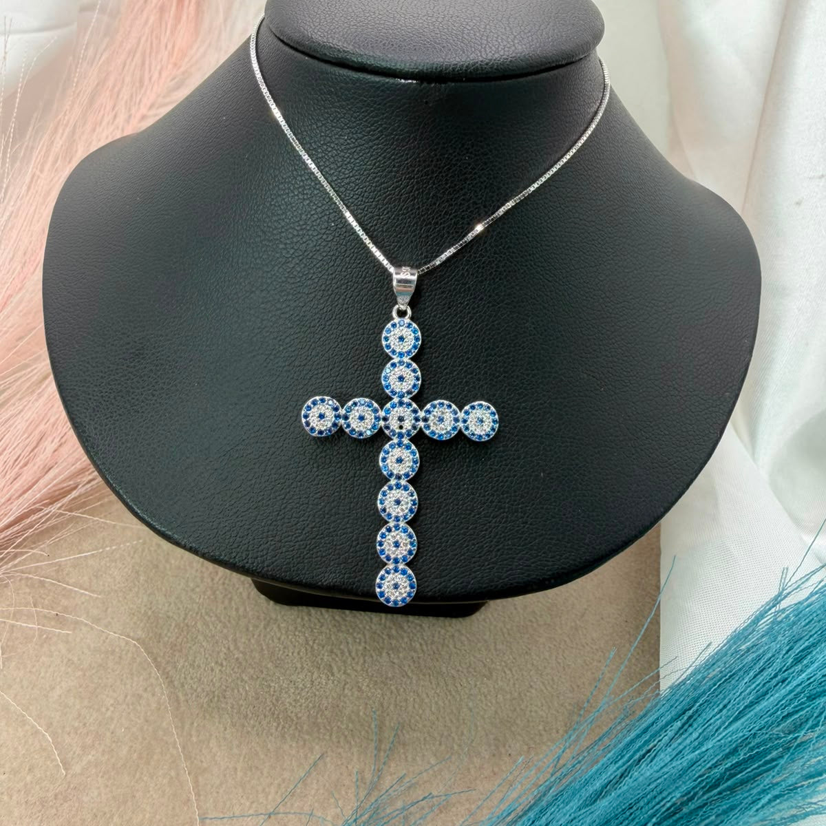 Collana croce blue and white