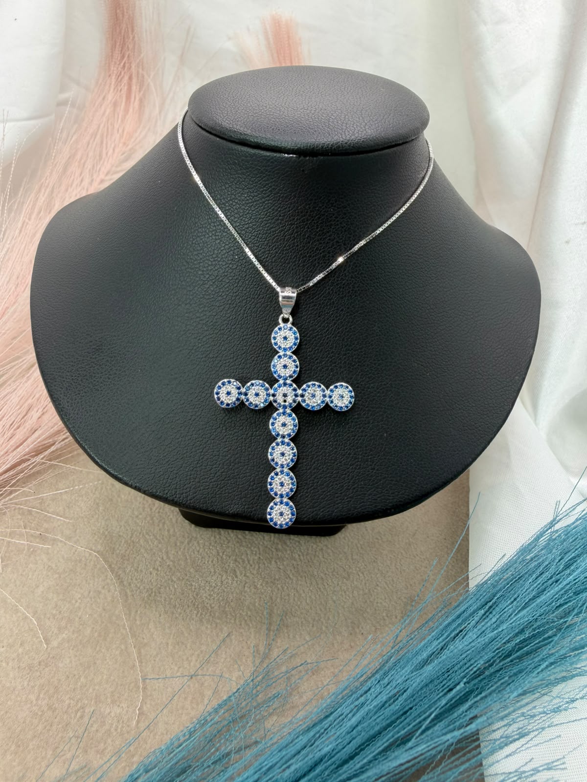 Collana croce blue and white