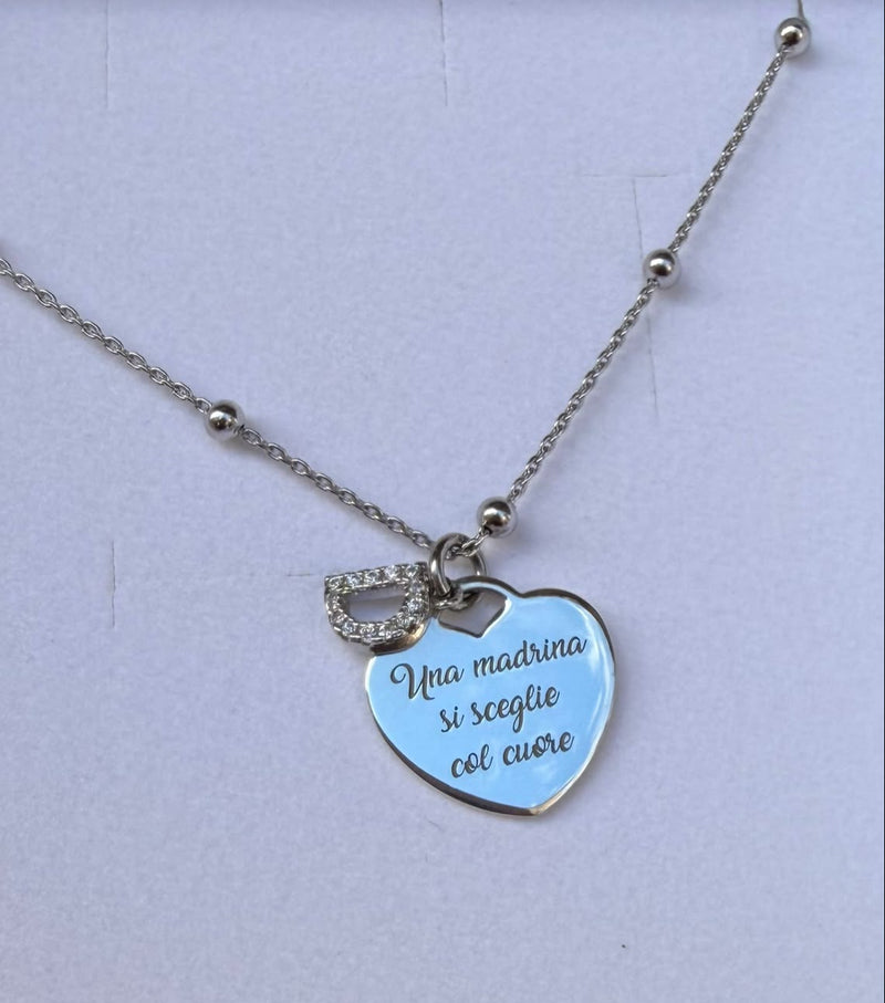 Collana cuore e iniziale zirconata