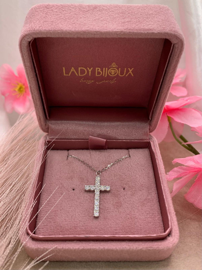 Collana m croce strass