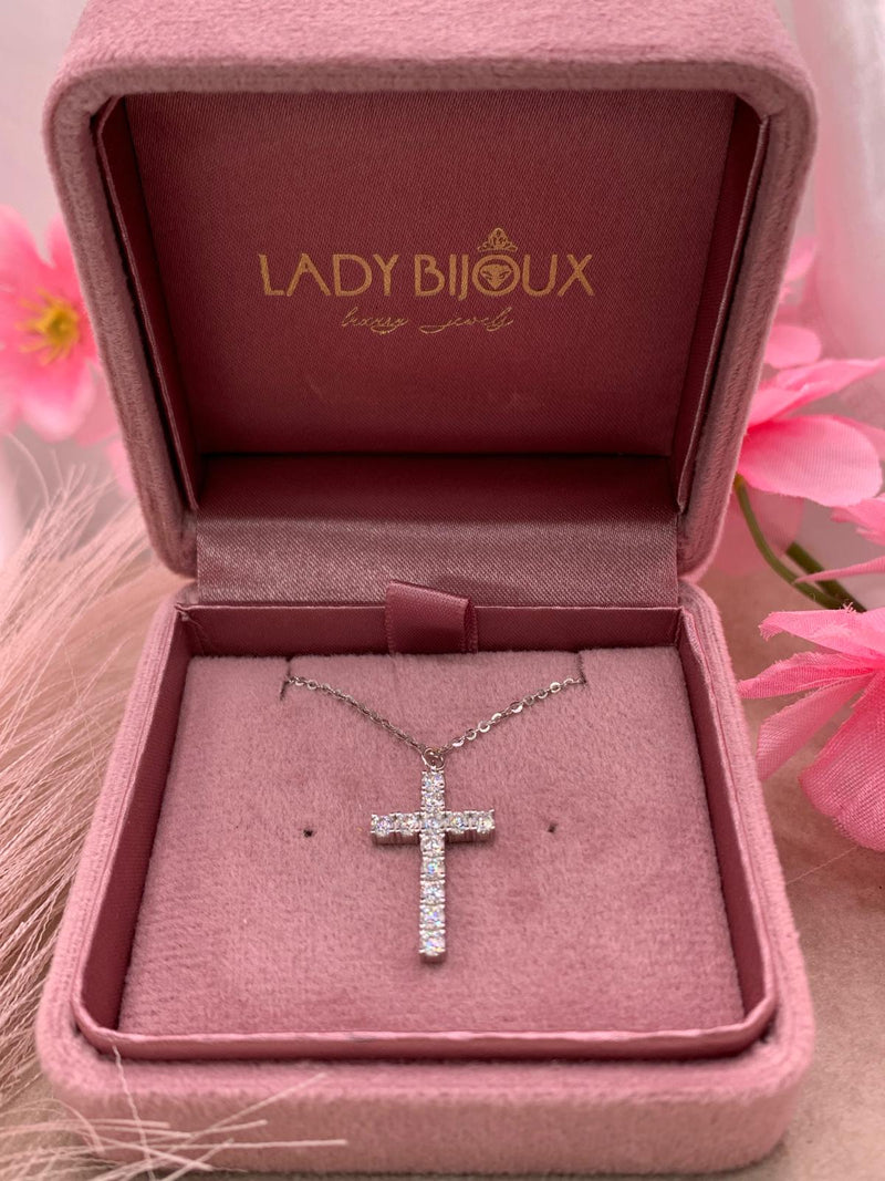 Collana m croce strass