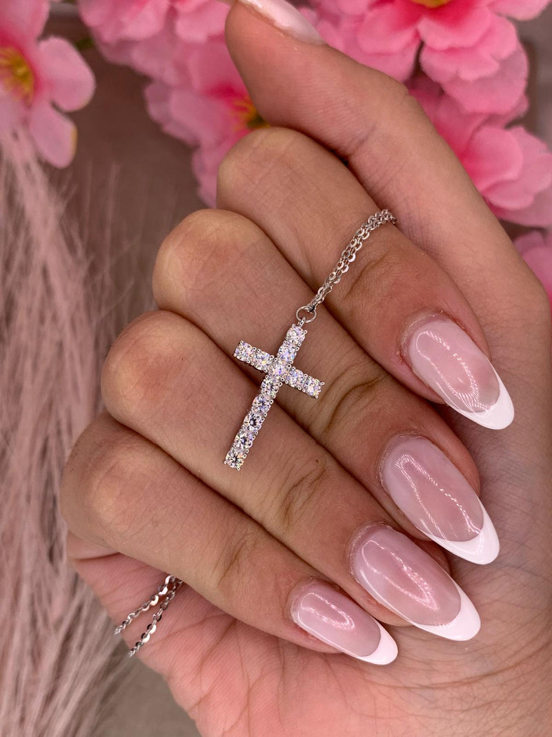 Collana m croce strass