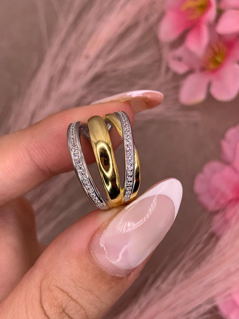 Anello tre fascie bicolore