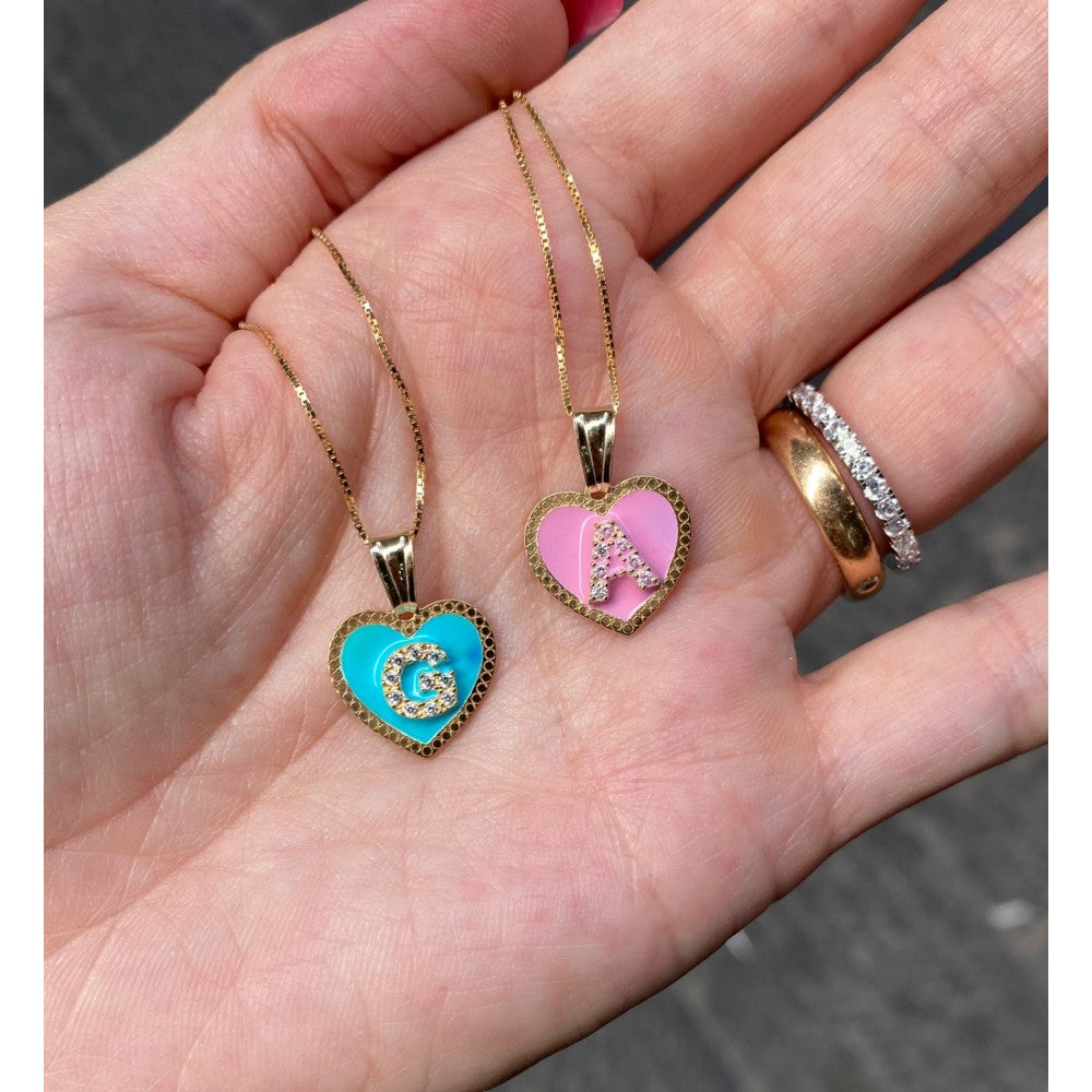 Collana cuore smalto e iniziale