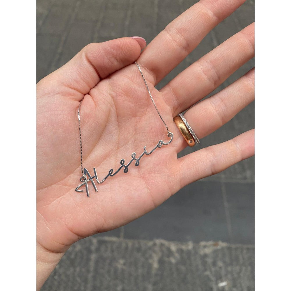 Collana con nome corsivo donna personalizzabile in argento con occhio Collana con nome corsivo donna personalizzabile in argento con occhio