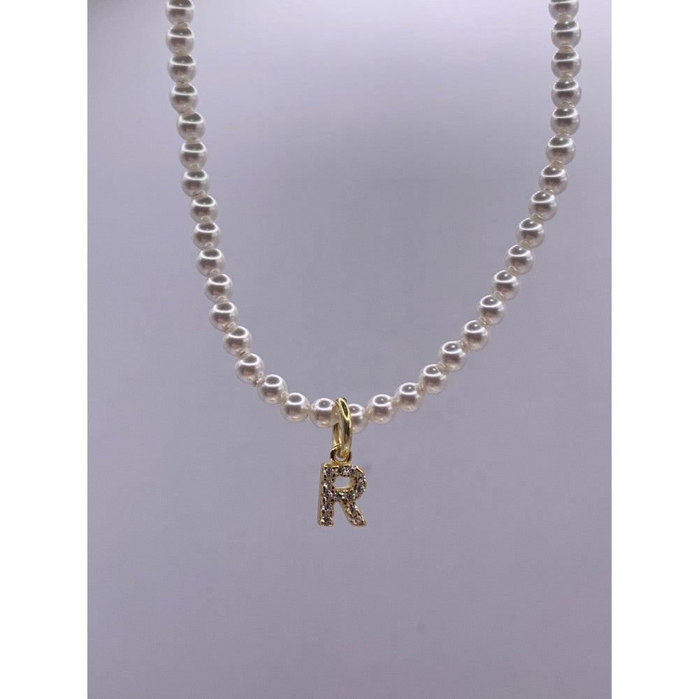 Collana perle e iniziale zirconata